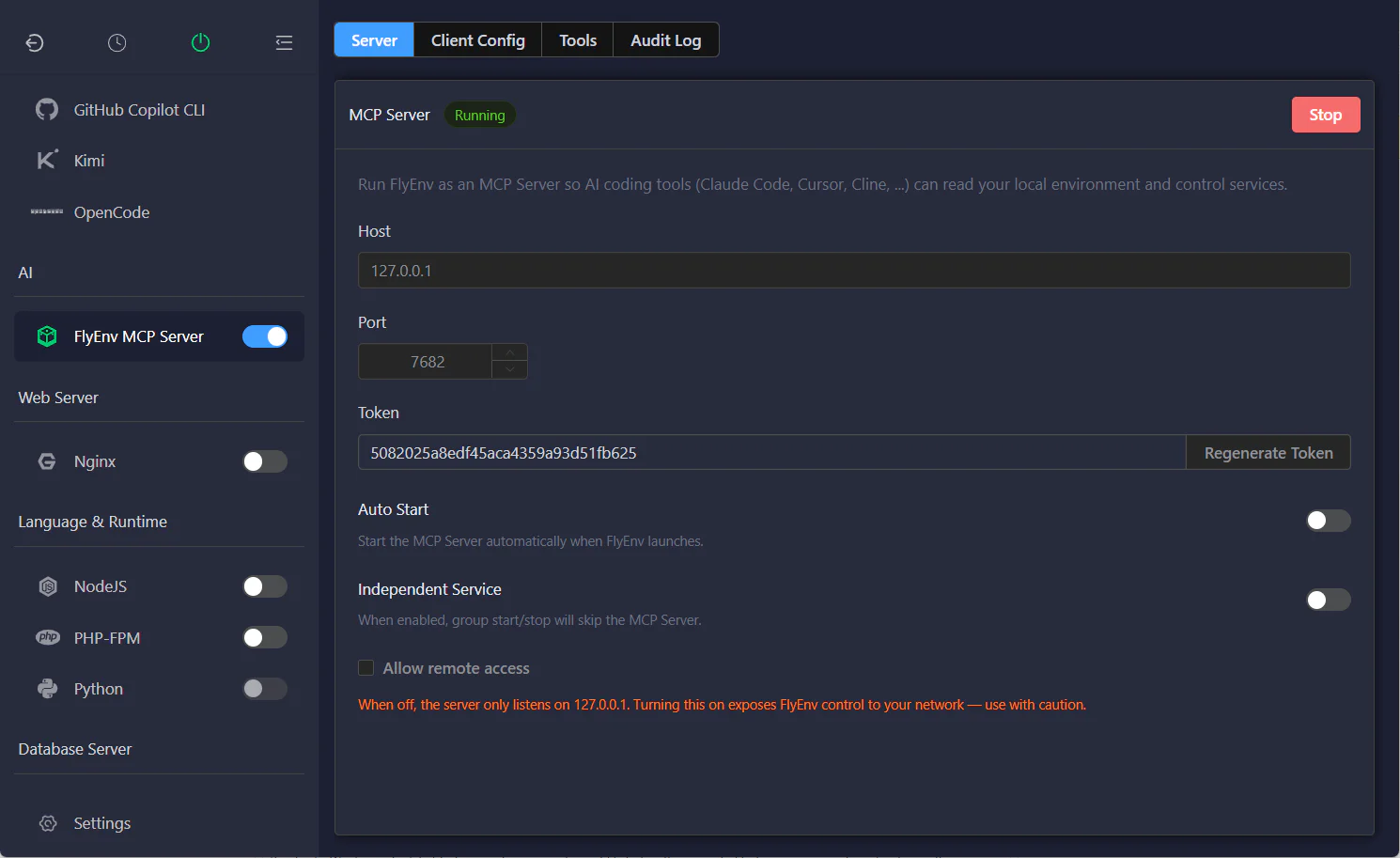 FlyEnv MCP Server and local runtime controls
