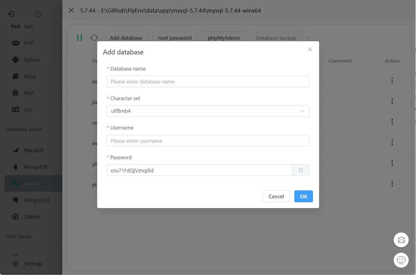 Create Database Dialog