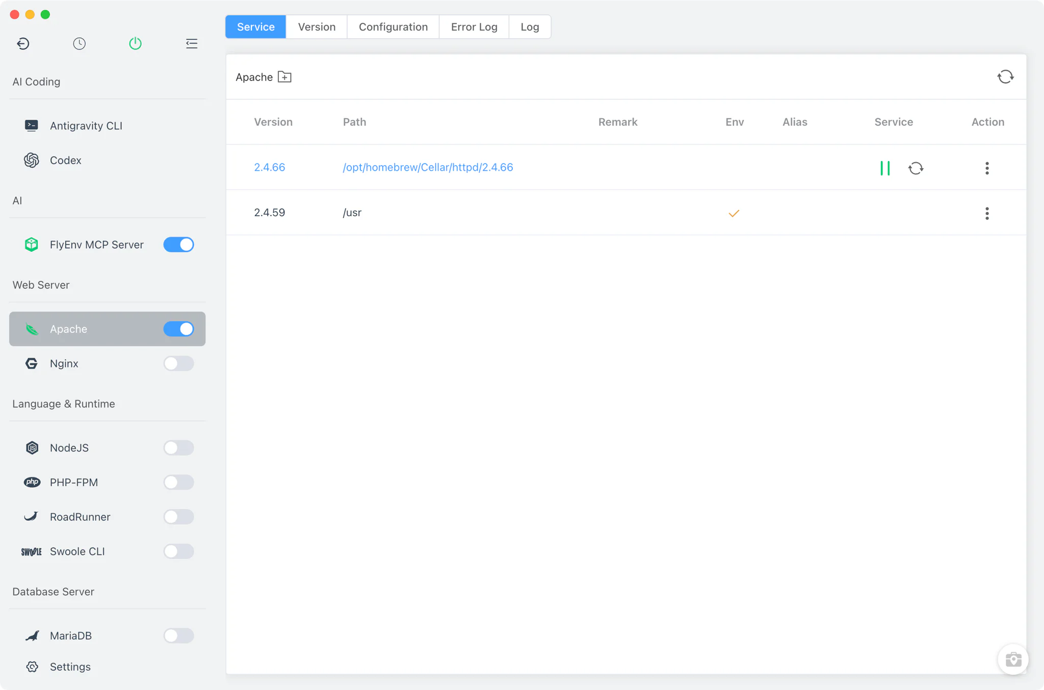 FlyEnv Apache module overview