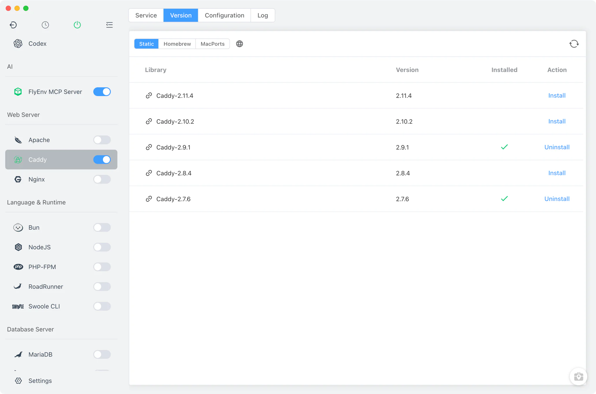 Caddy Version Manager with install sources