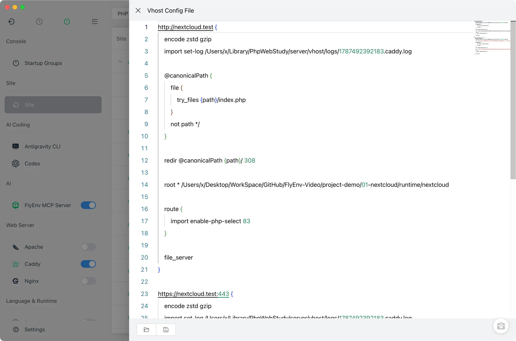 Caddy site vhost with reverse proxy rule