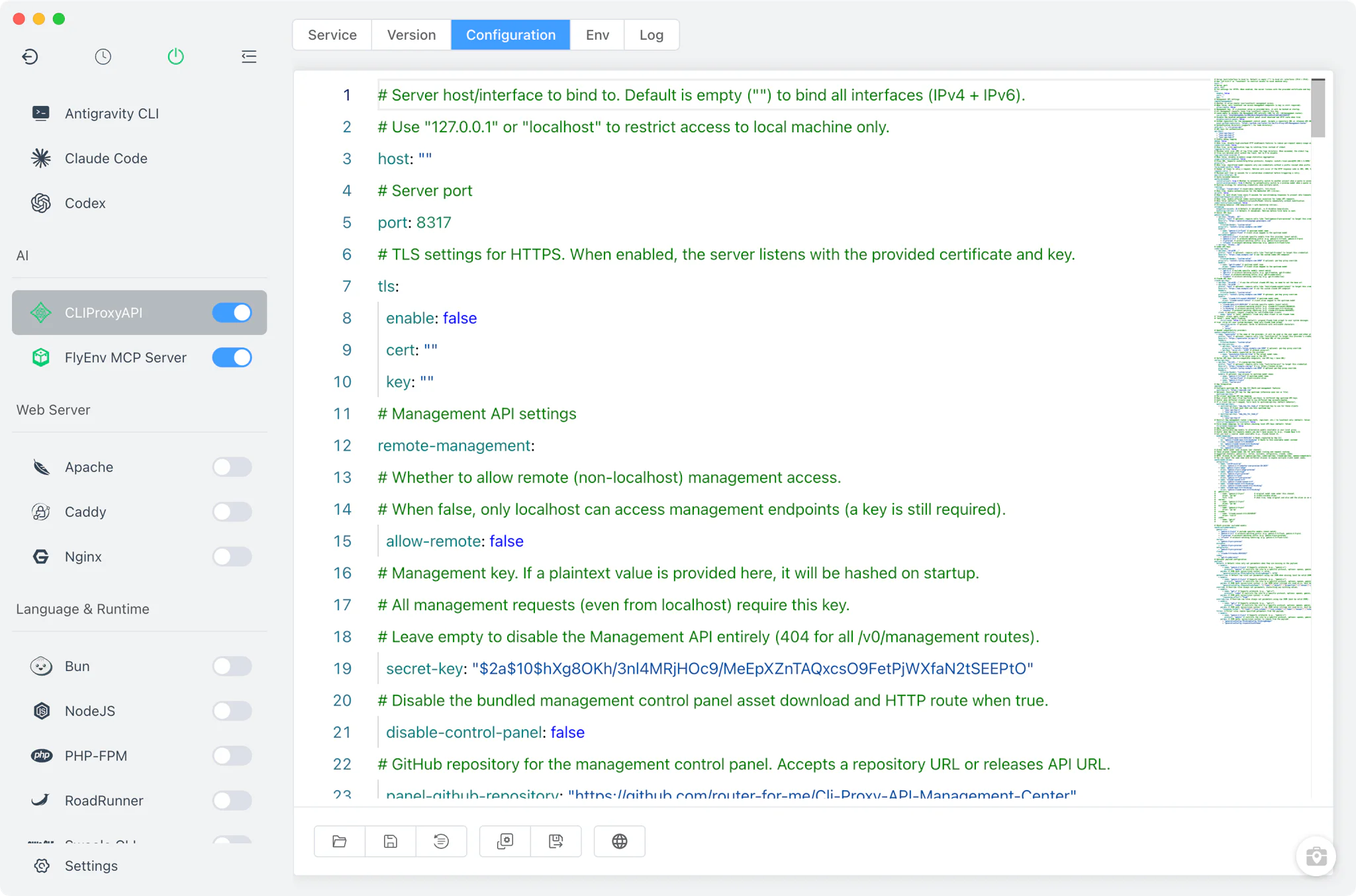 Menyunting config.yaml CLIProxyAPI di FlyEnv