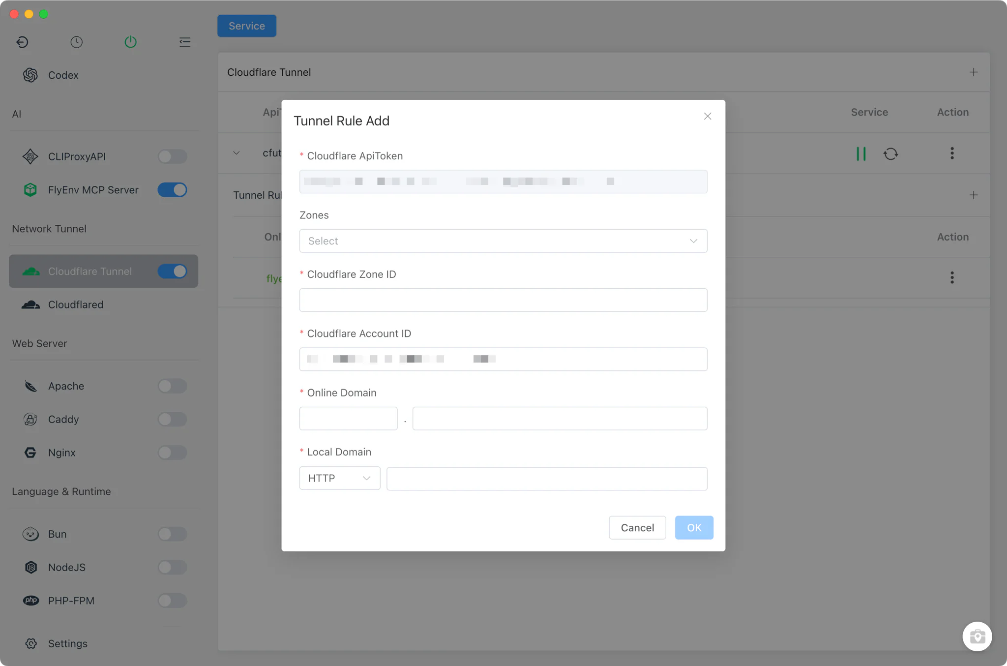 DNS rule mapping a subdomain to a local host and port