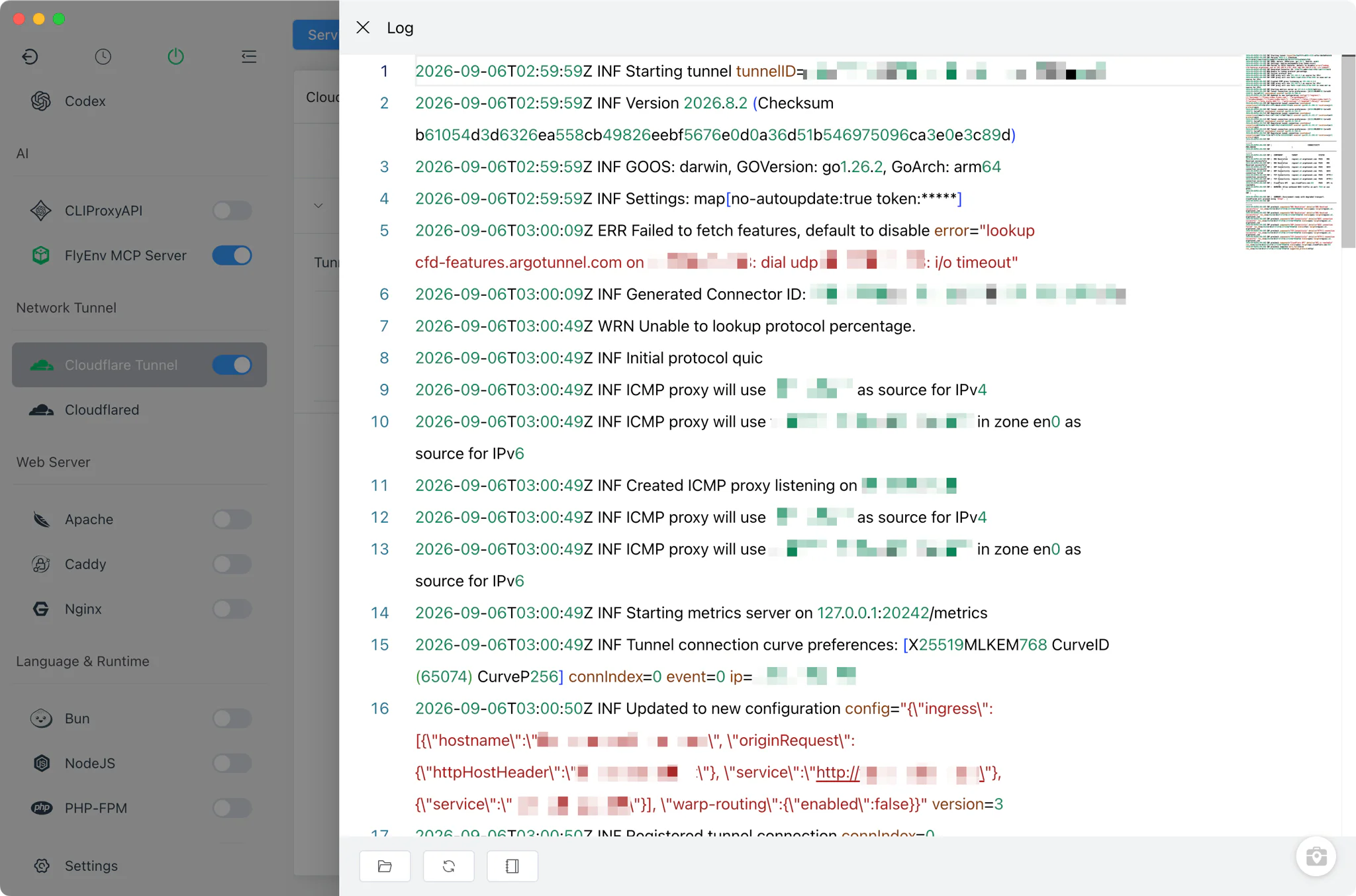 Per-tunnel out and error log viewer