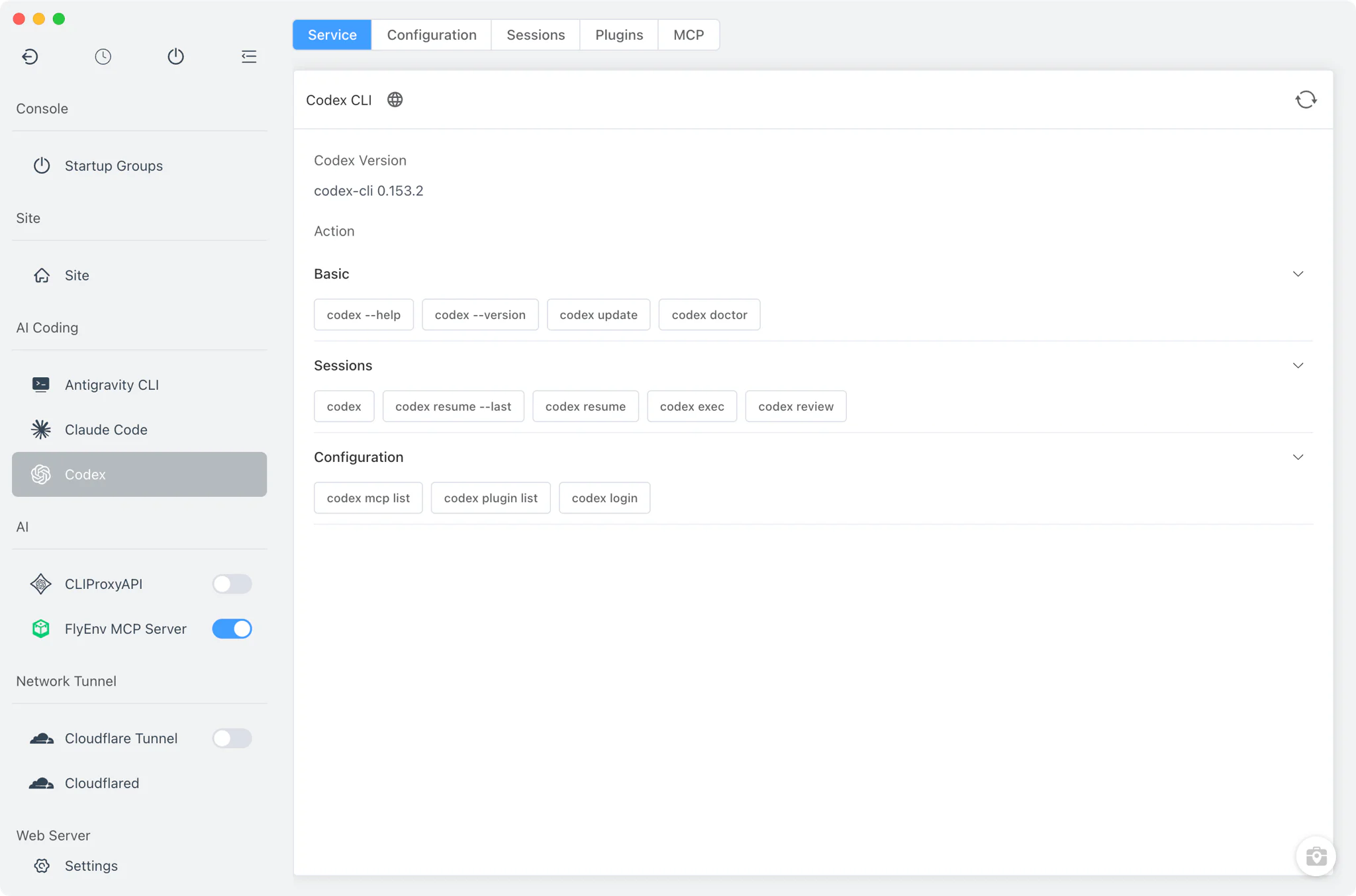 FlyEnv Codex 模块概览截图