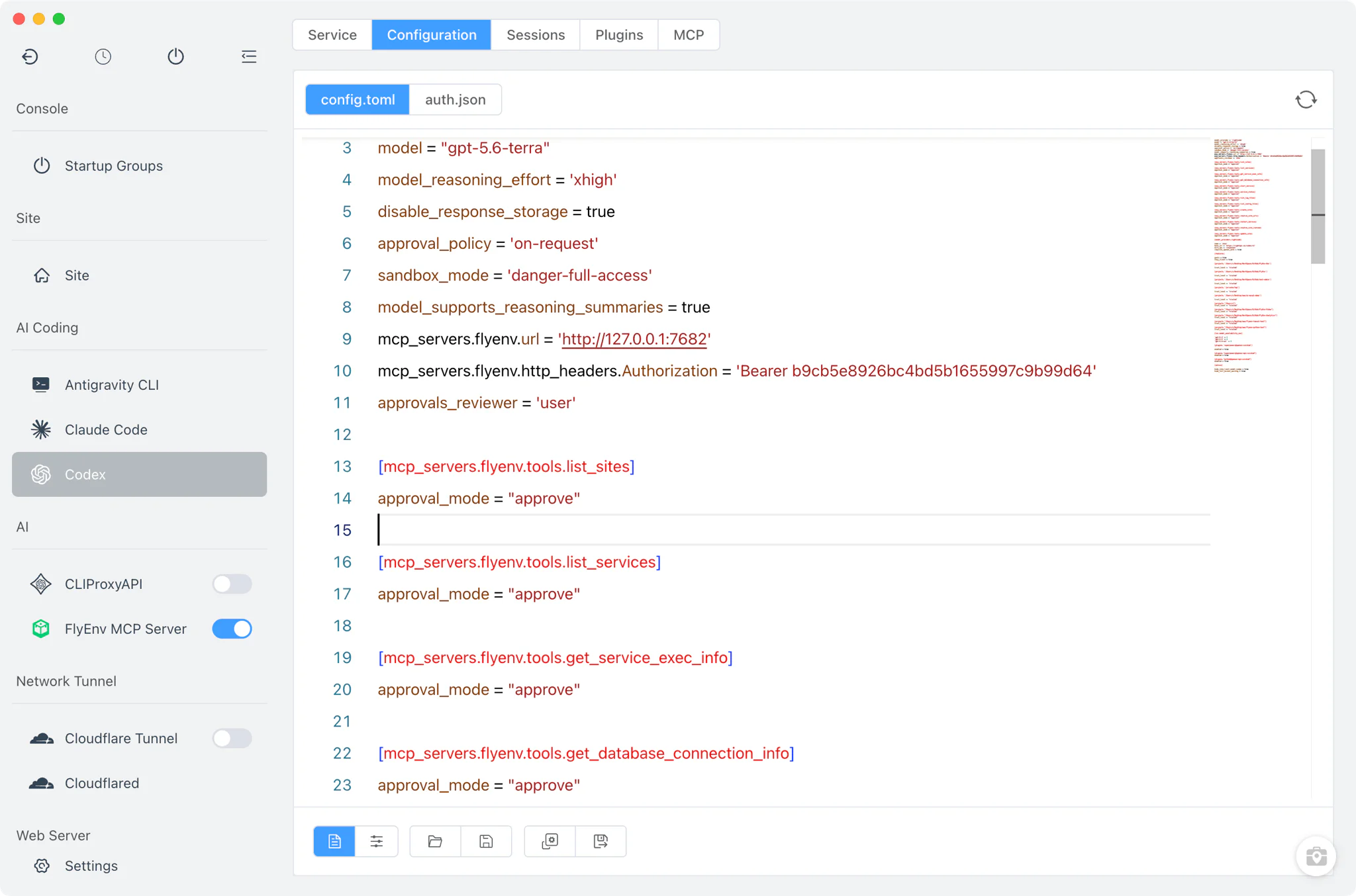 FlyEnv Codex config.toml 可视化配置表单截图