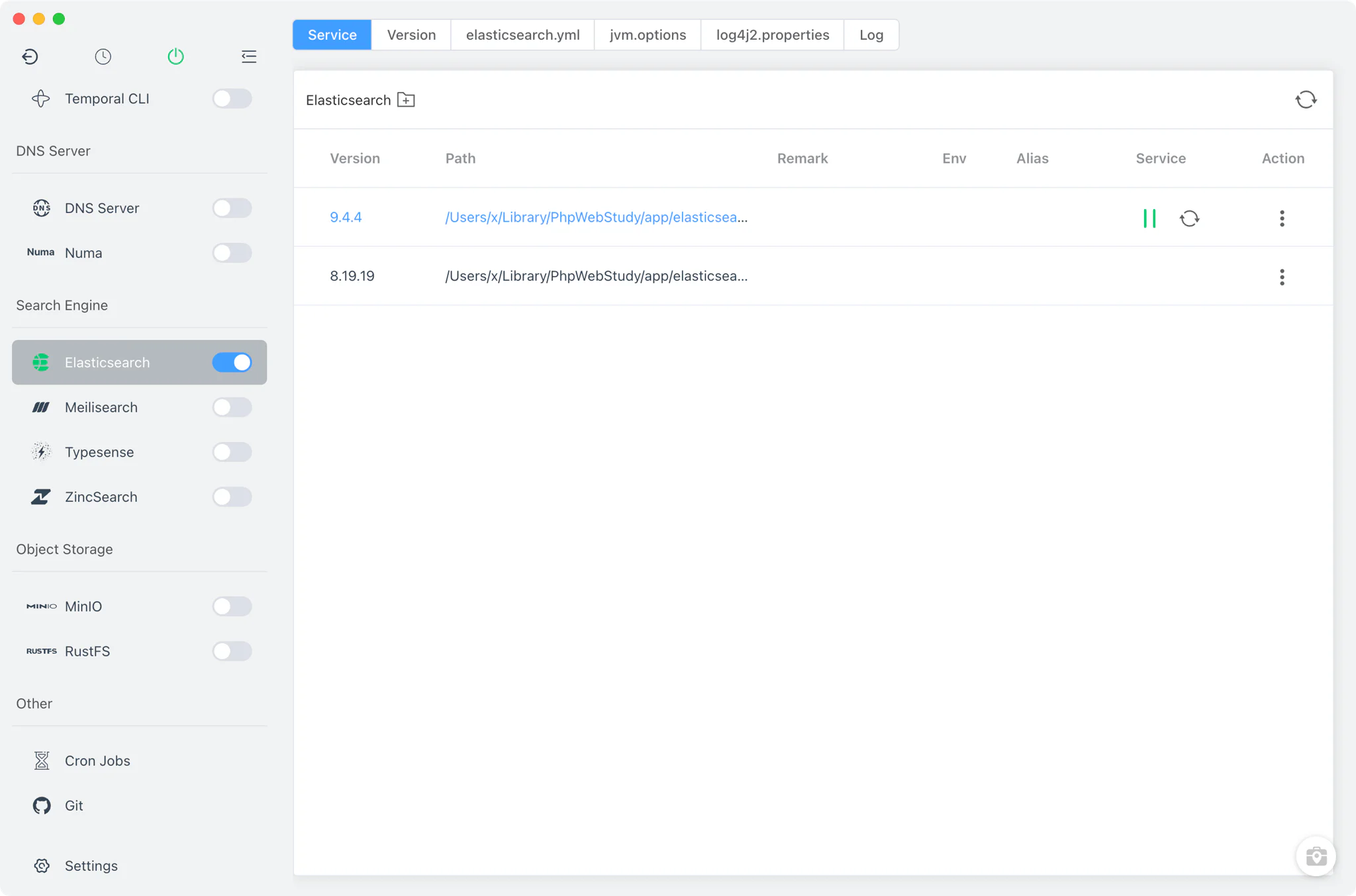 FlyEnv Elasticsearch module overview
