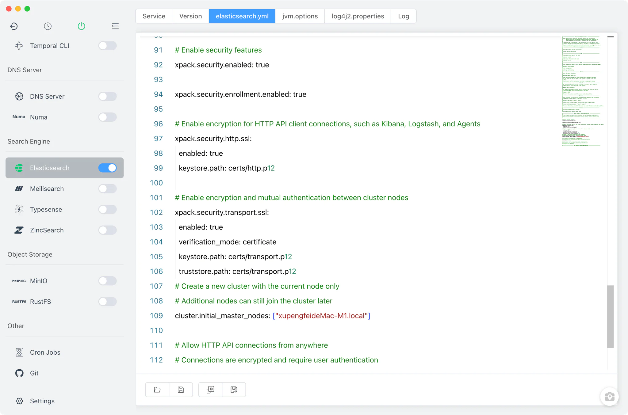 Editing elasticsearch.yml for an installed version