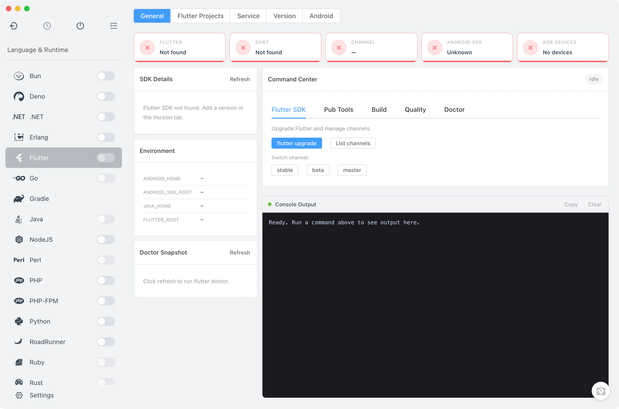 FlyEnv Flutter module overview