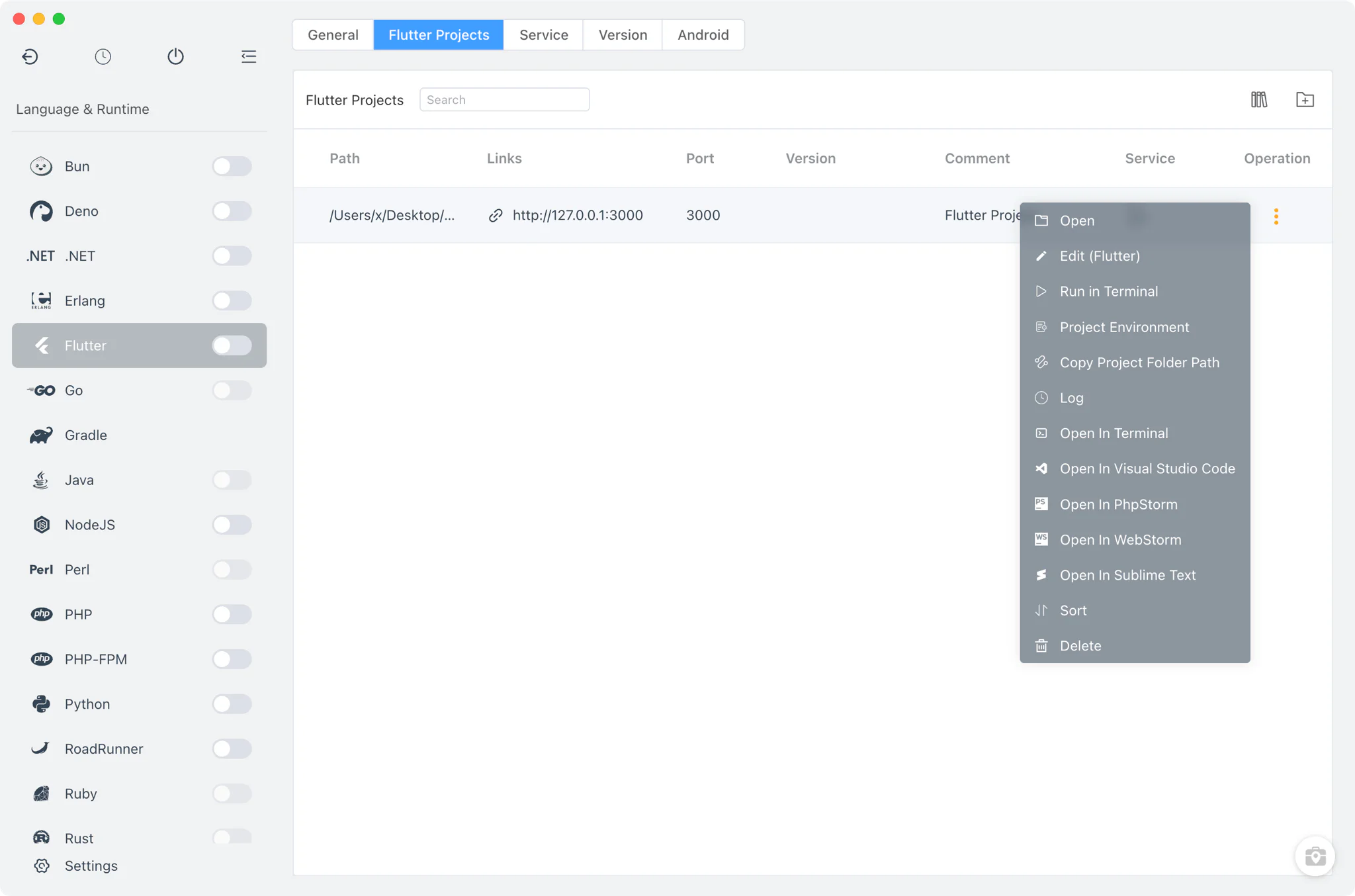 Creating a Flutter project with template, package names and pub.dev dependencies