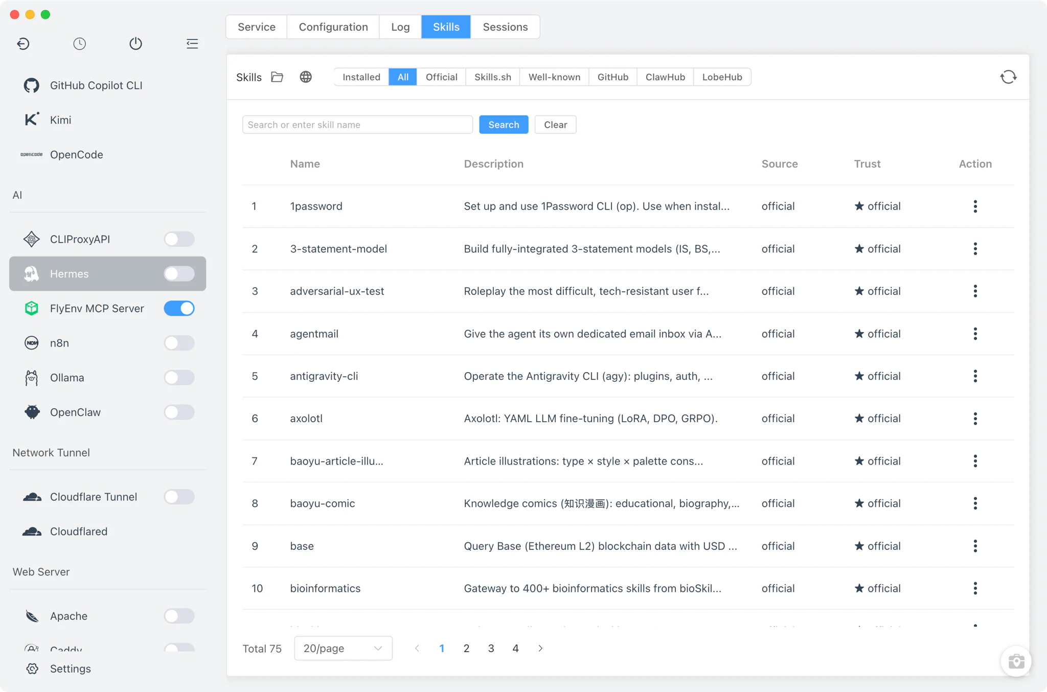 Browsing Hermes skills online across multiple sources with search