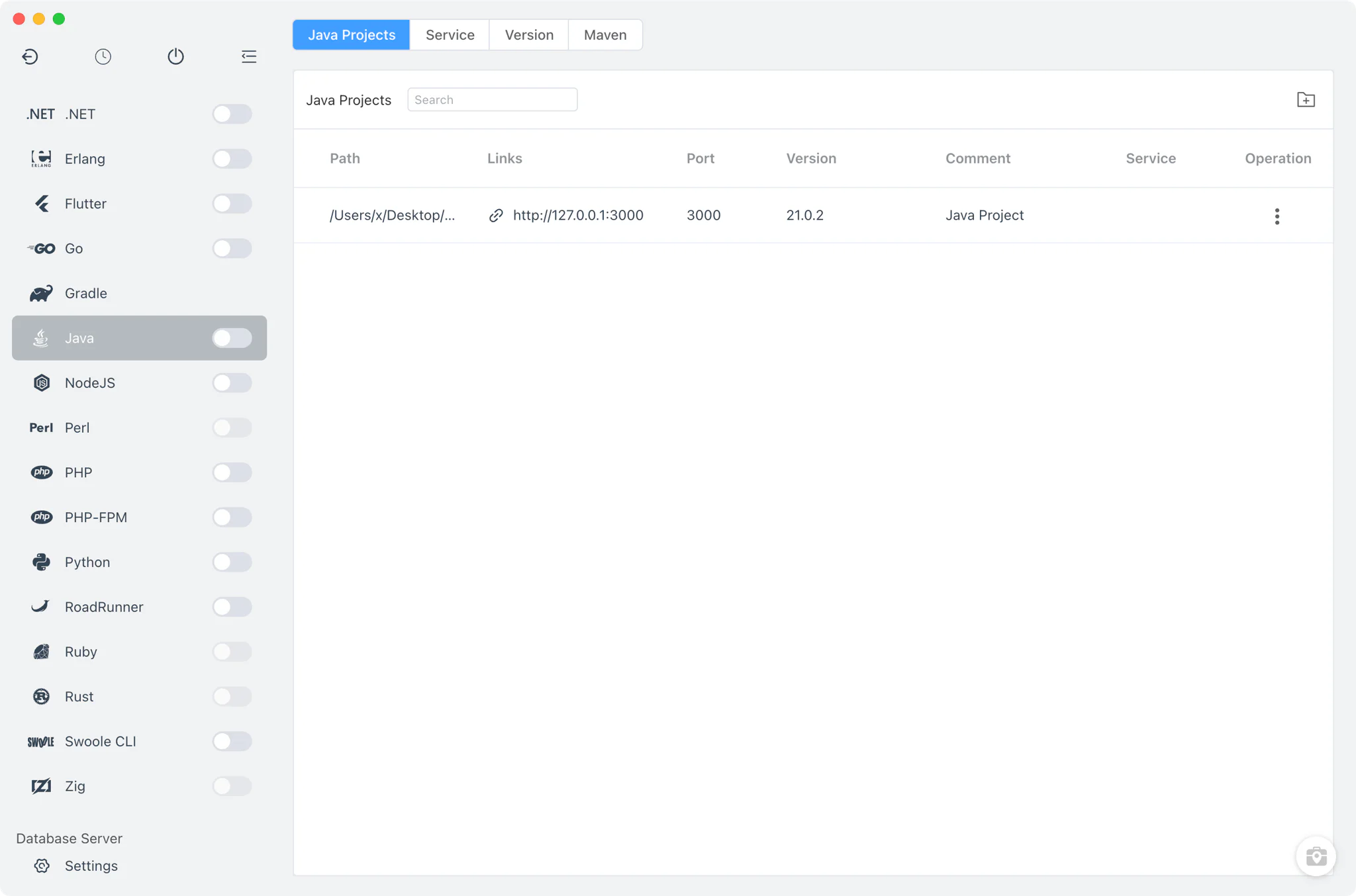 FlyEnv Java module overview
