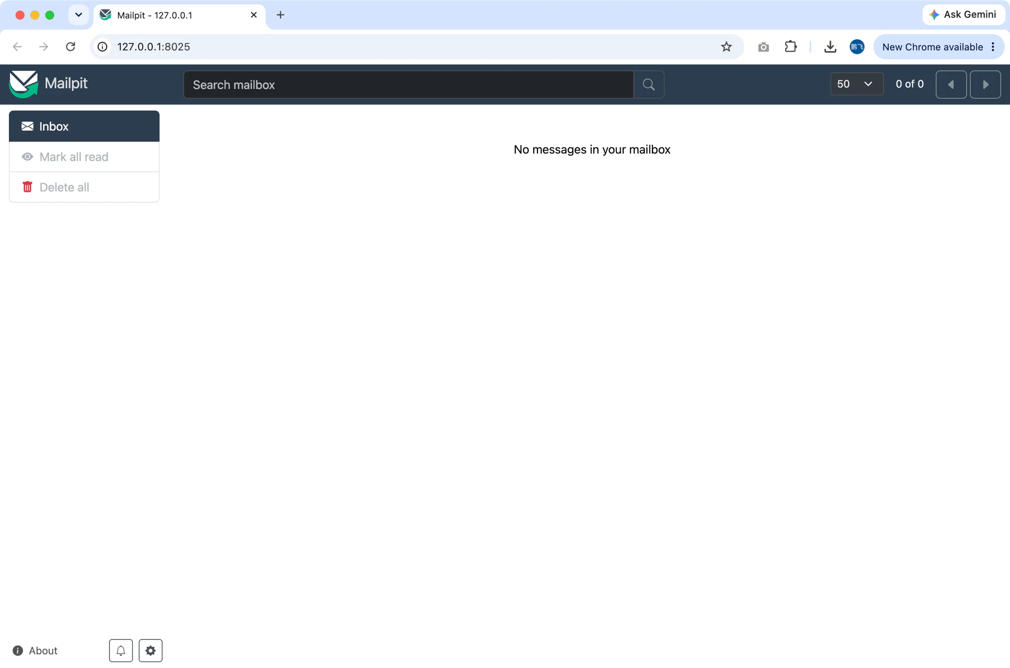 Opening the Mailpit web UI from the Service tab