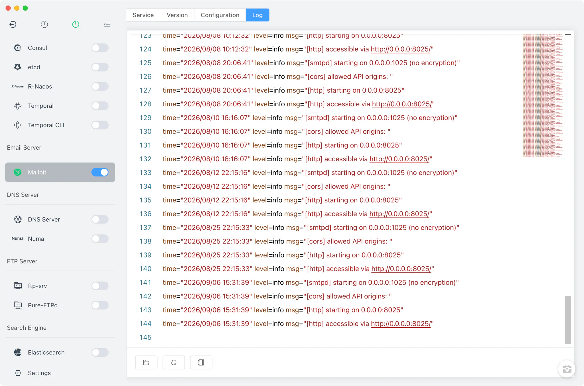Mailpit log viewer