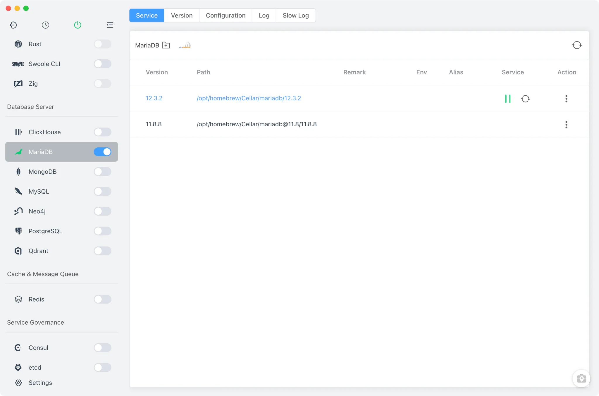 FlyEnv MariaDB module overview