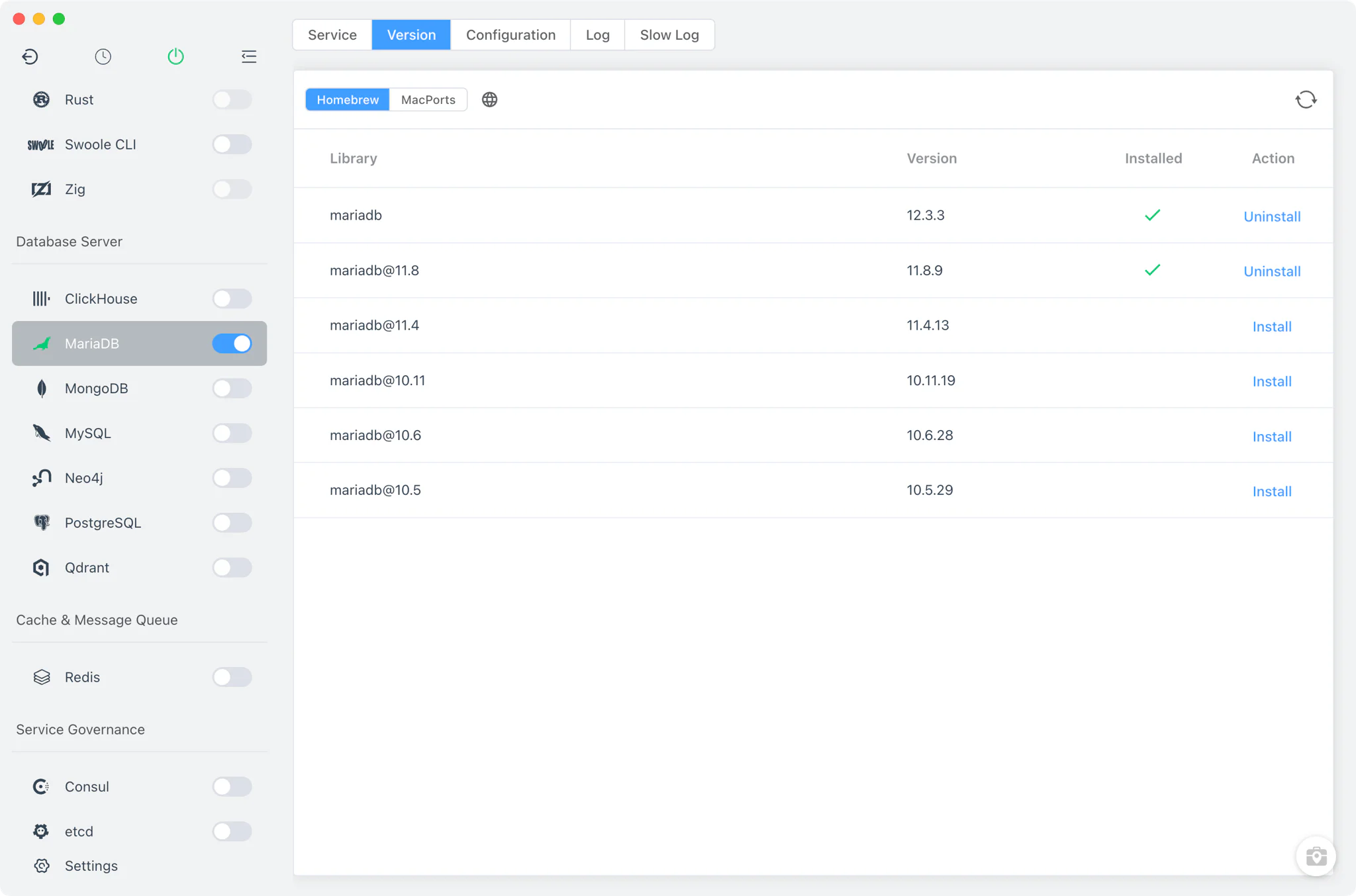 MariaDB Version Manager with install sources