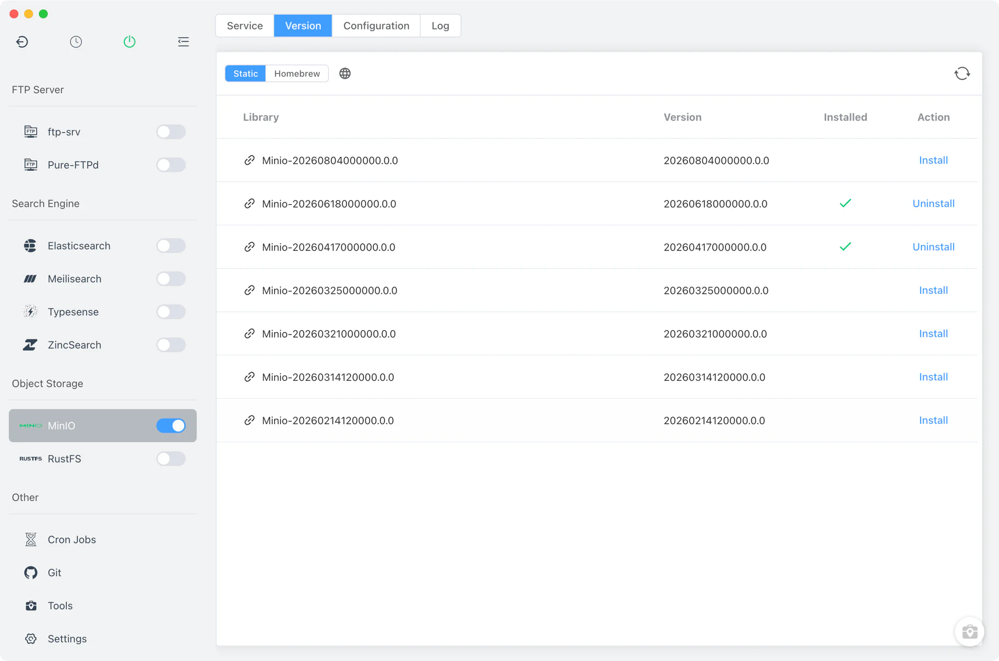 MinIO Version Manager with install sources