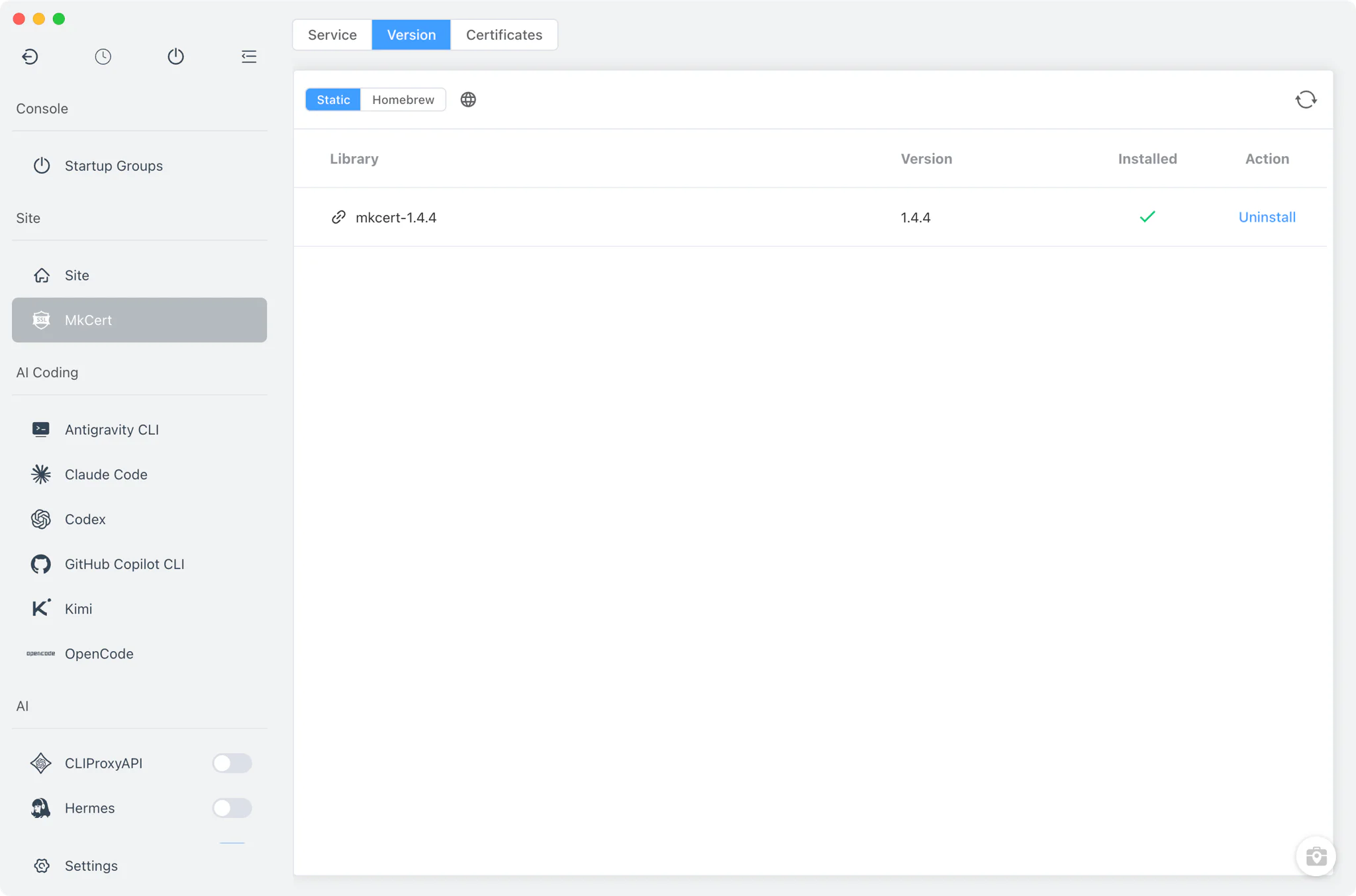 MkCert Version Manager with static and Homebrew builds