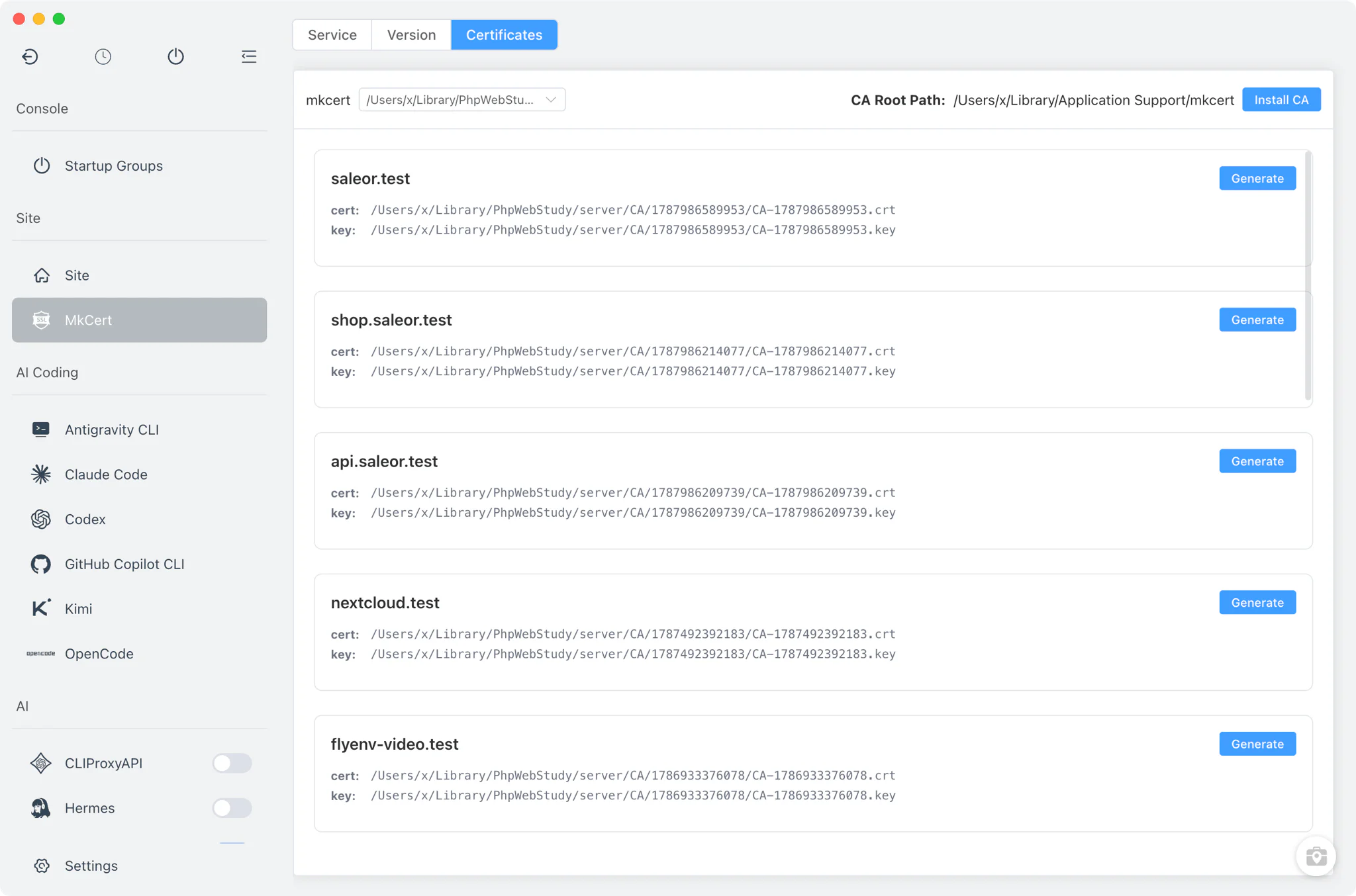 Generating an HTTPS certificate for a FlyEnv site