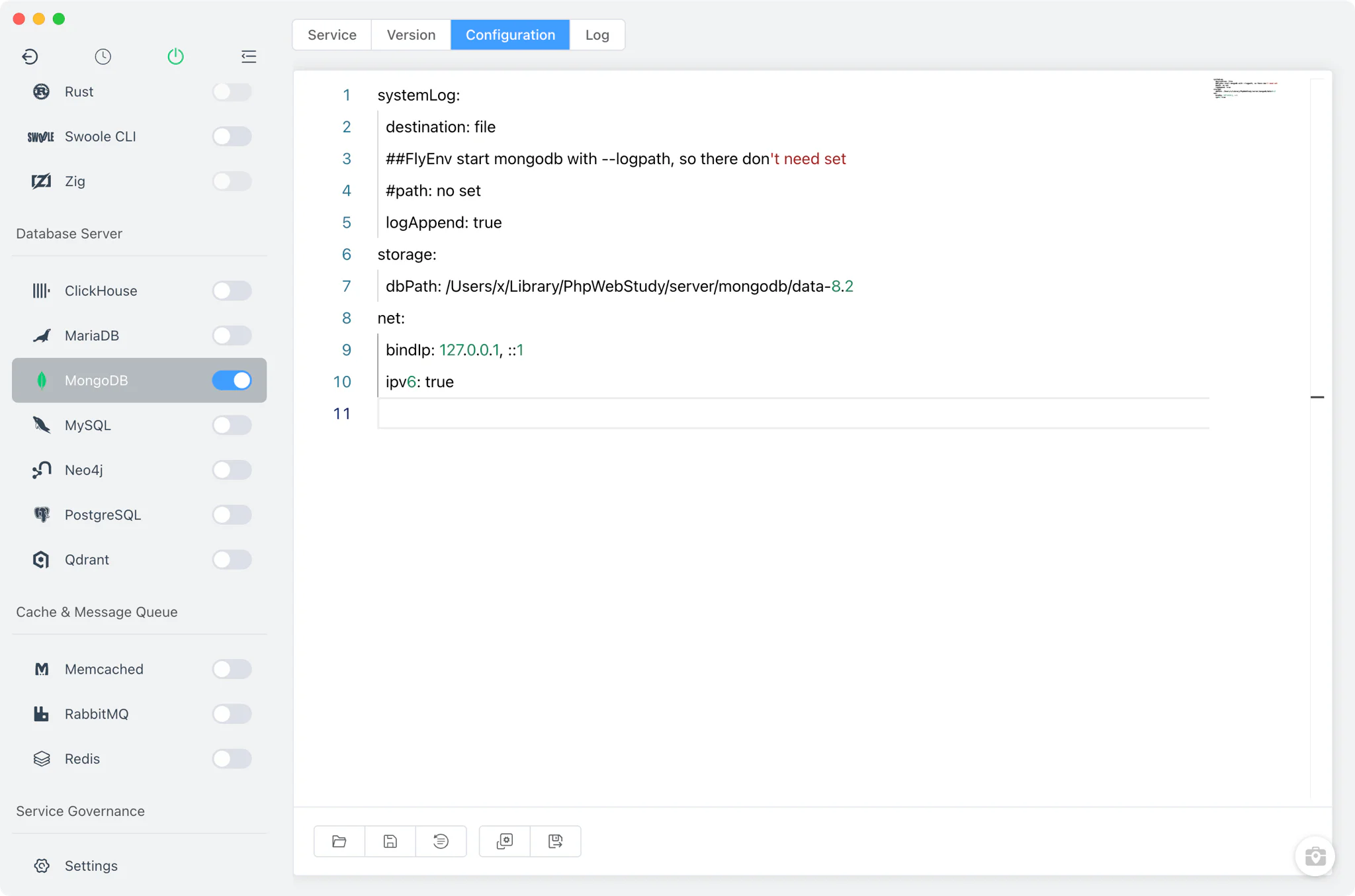 Editing mongodb.conf in the raw YAML editor