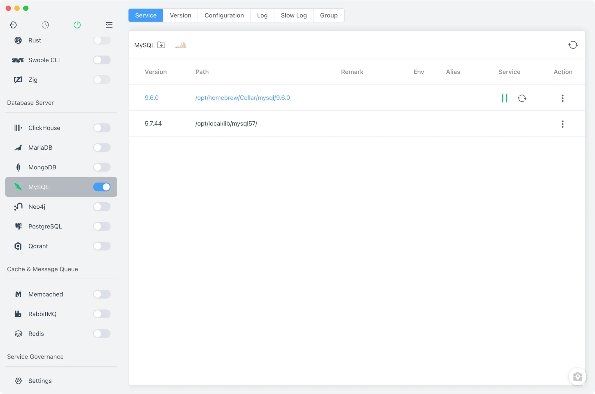 FlyEnv MySQL module overview