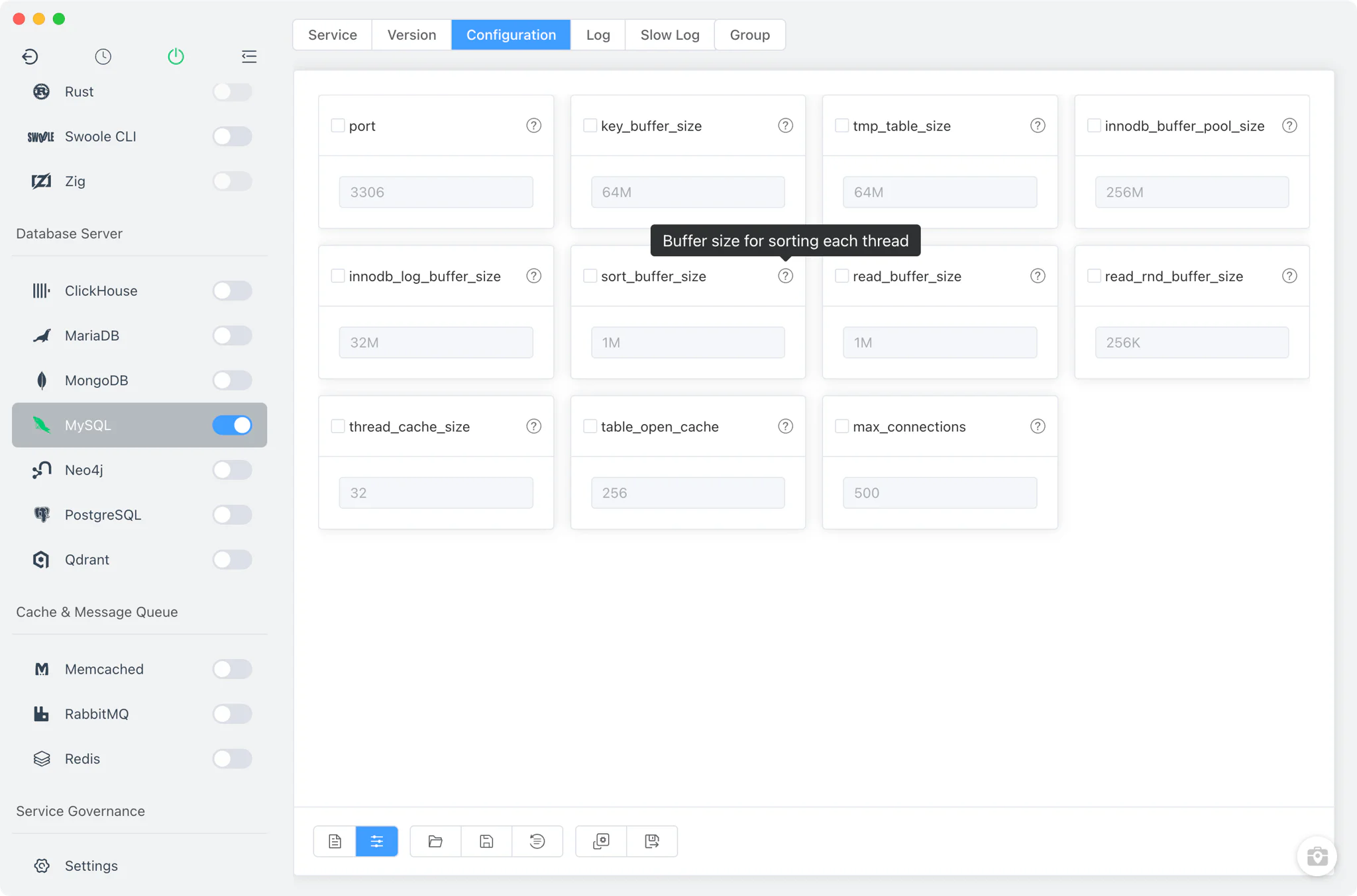 MySQL config file with common settings form