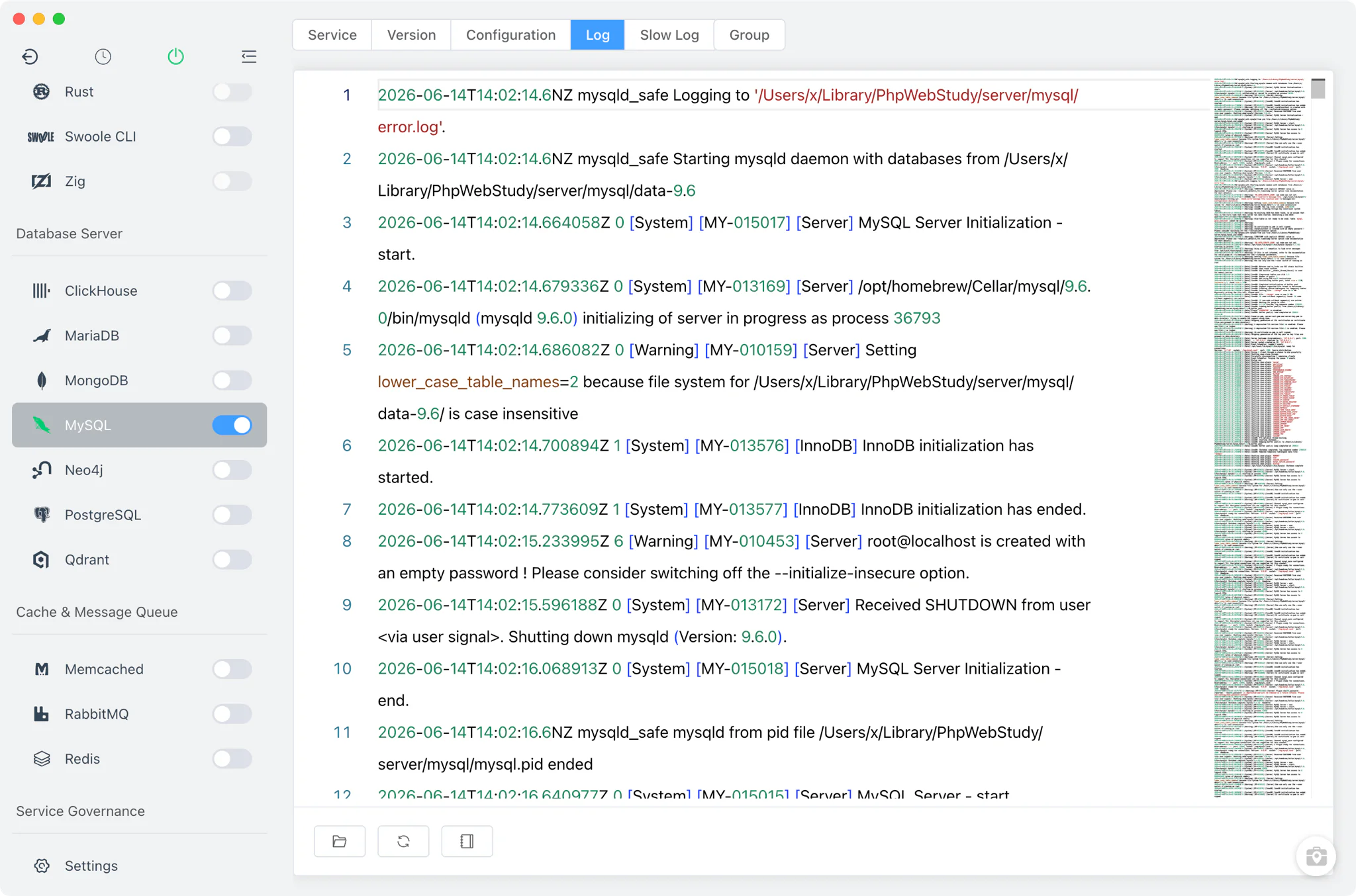 MySQL error log viewer