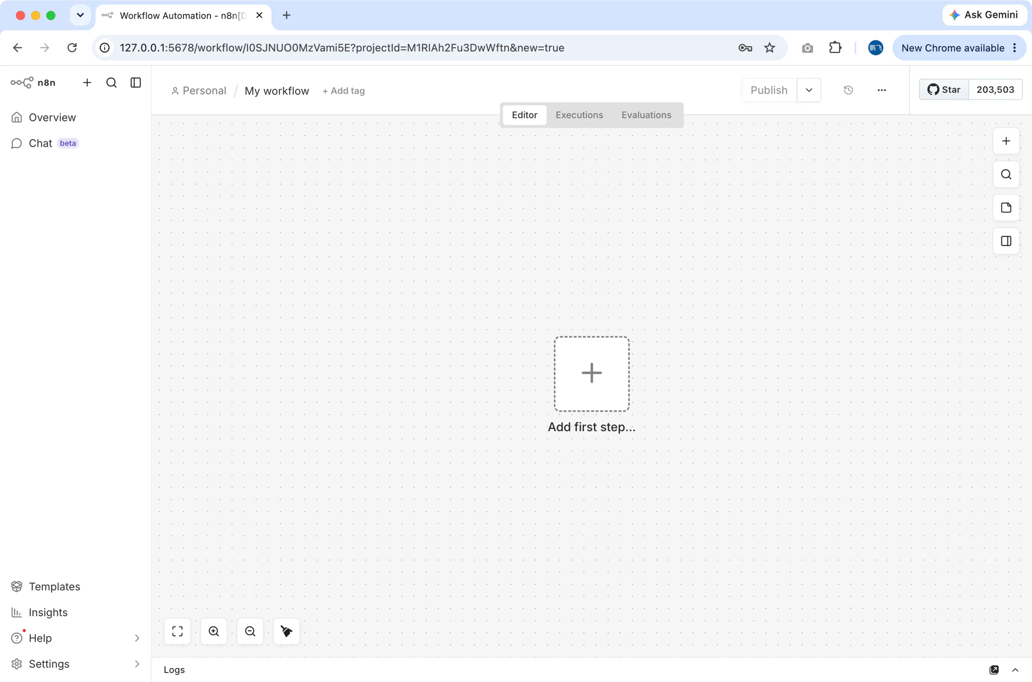 n8n editor dashboard opened from FlyEnv