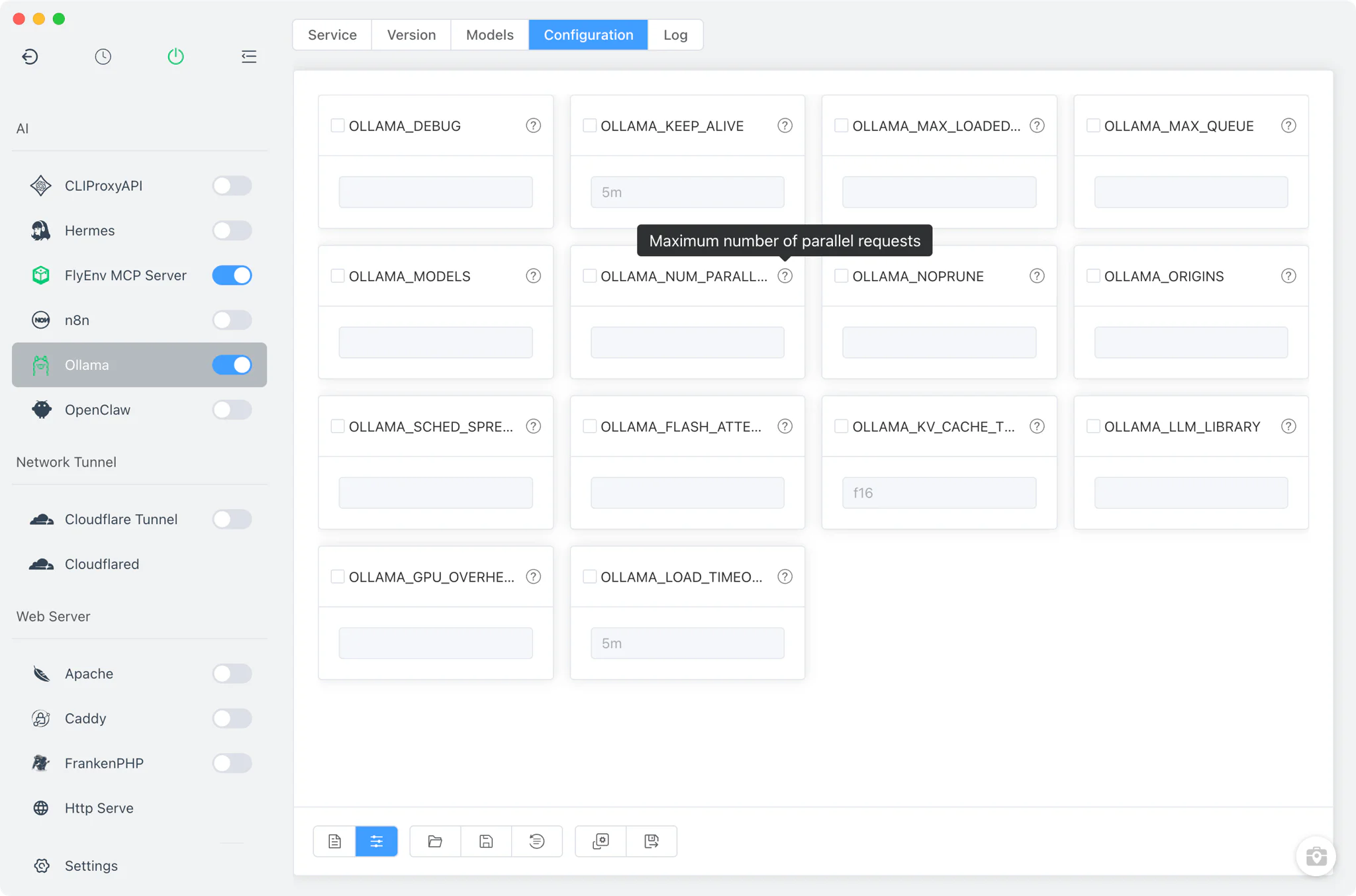 Ollama config file with the OLLAMA_* common settings form