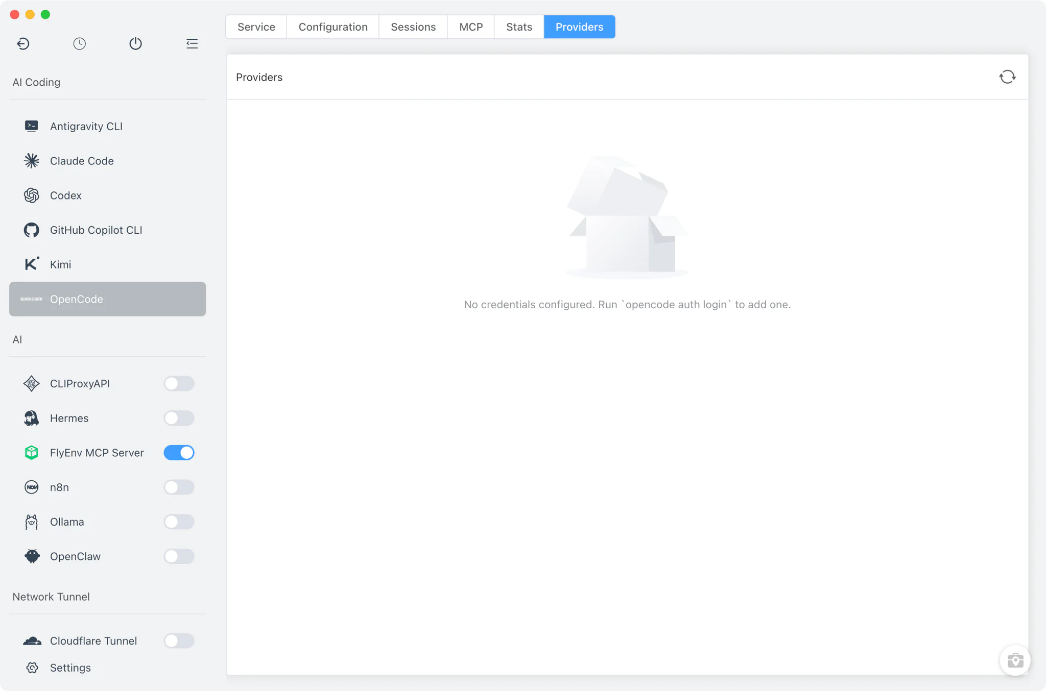 OpenCode Providers tab listing authenticated model providers
