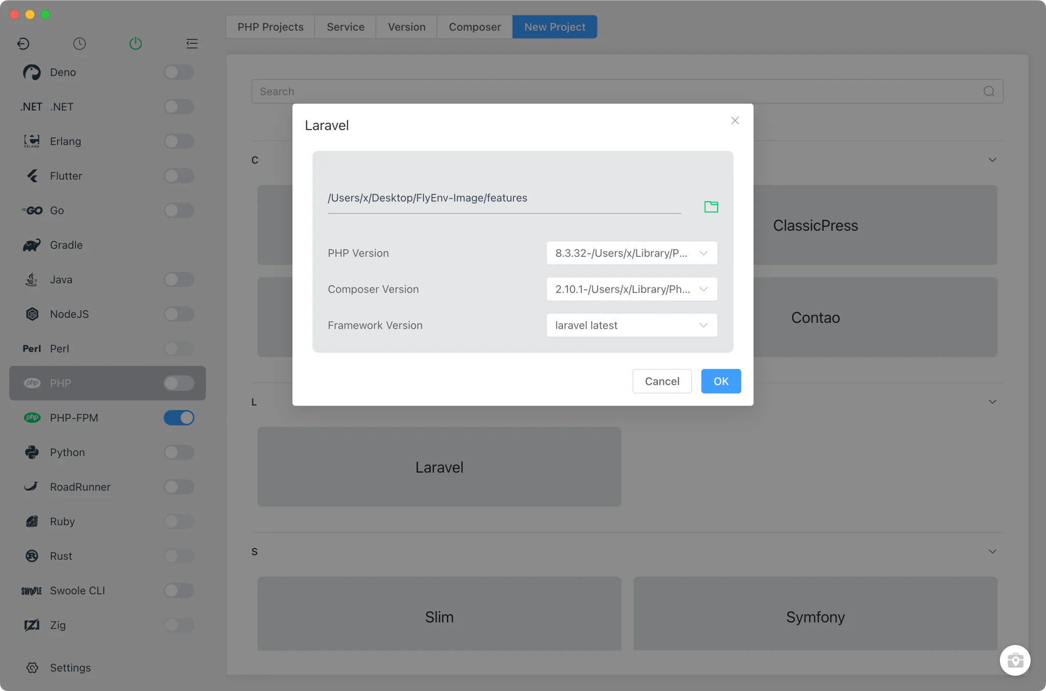 使用版本选择创建 Laravel 项目