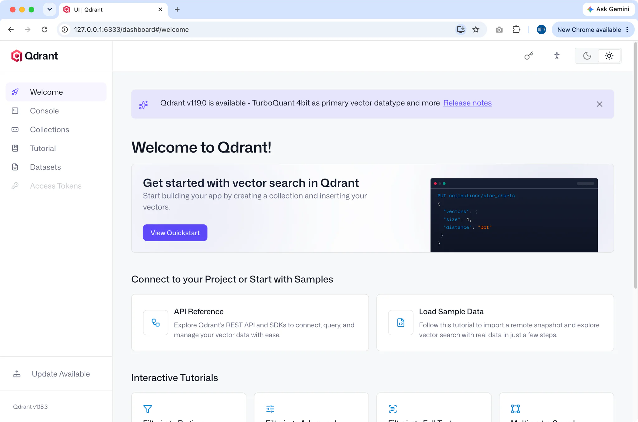 Qdrant web dashboard opened from FlyEnv