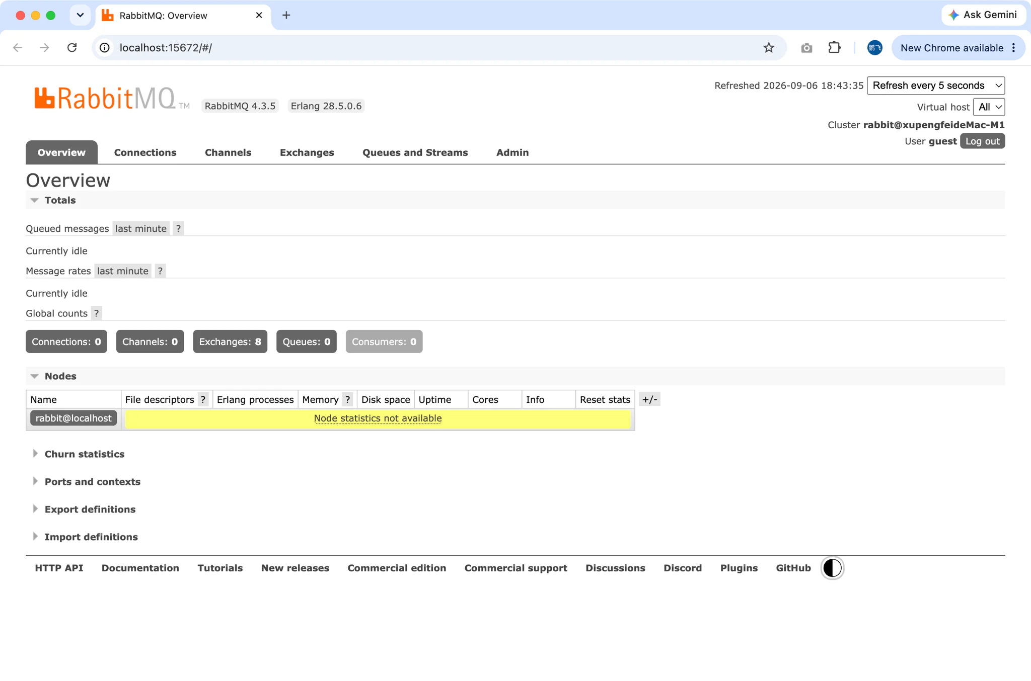 RabbitMQ management UI button on the Service tab