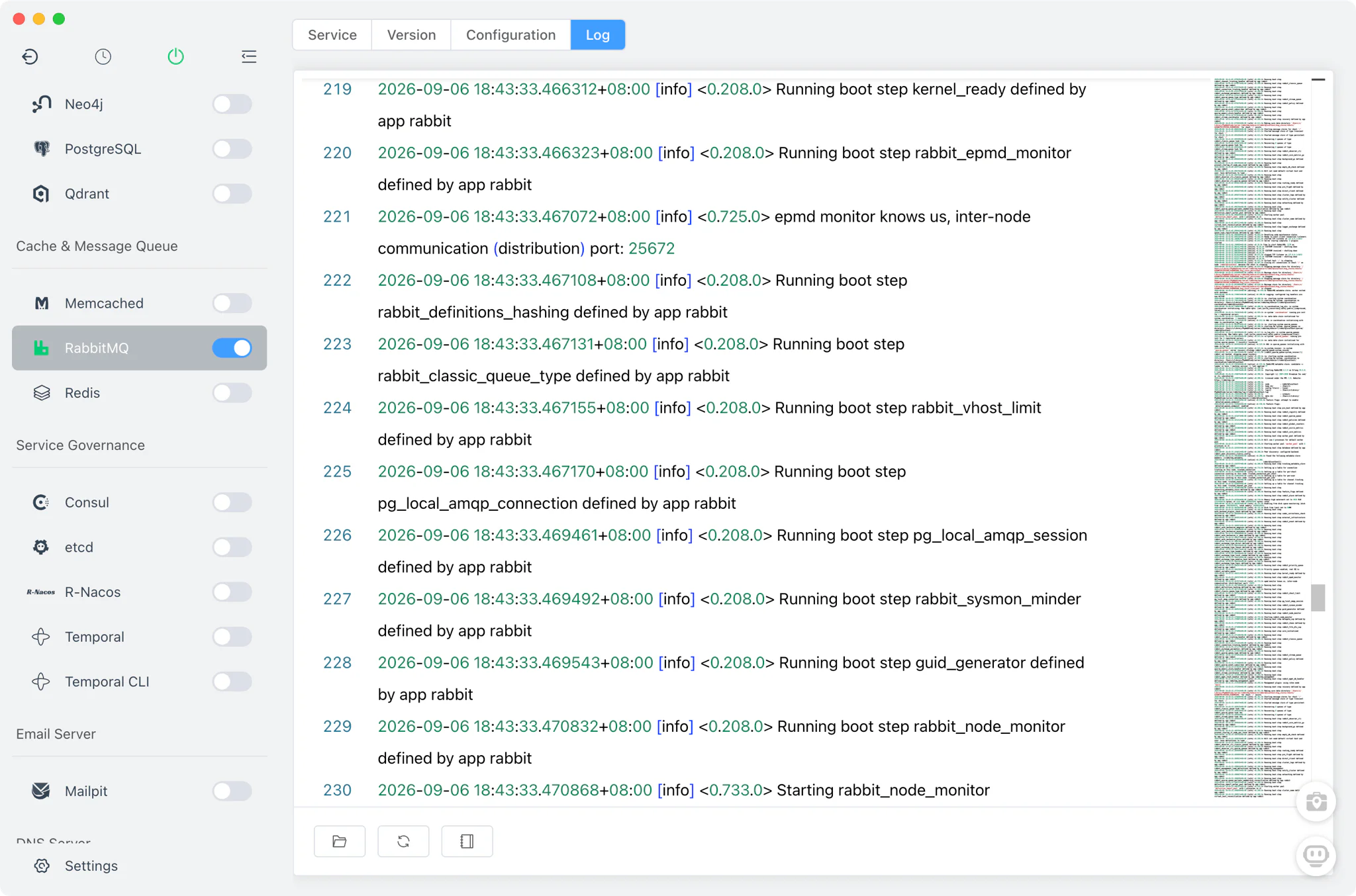 RabbitMQ server log viewer