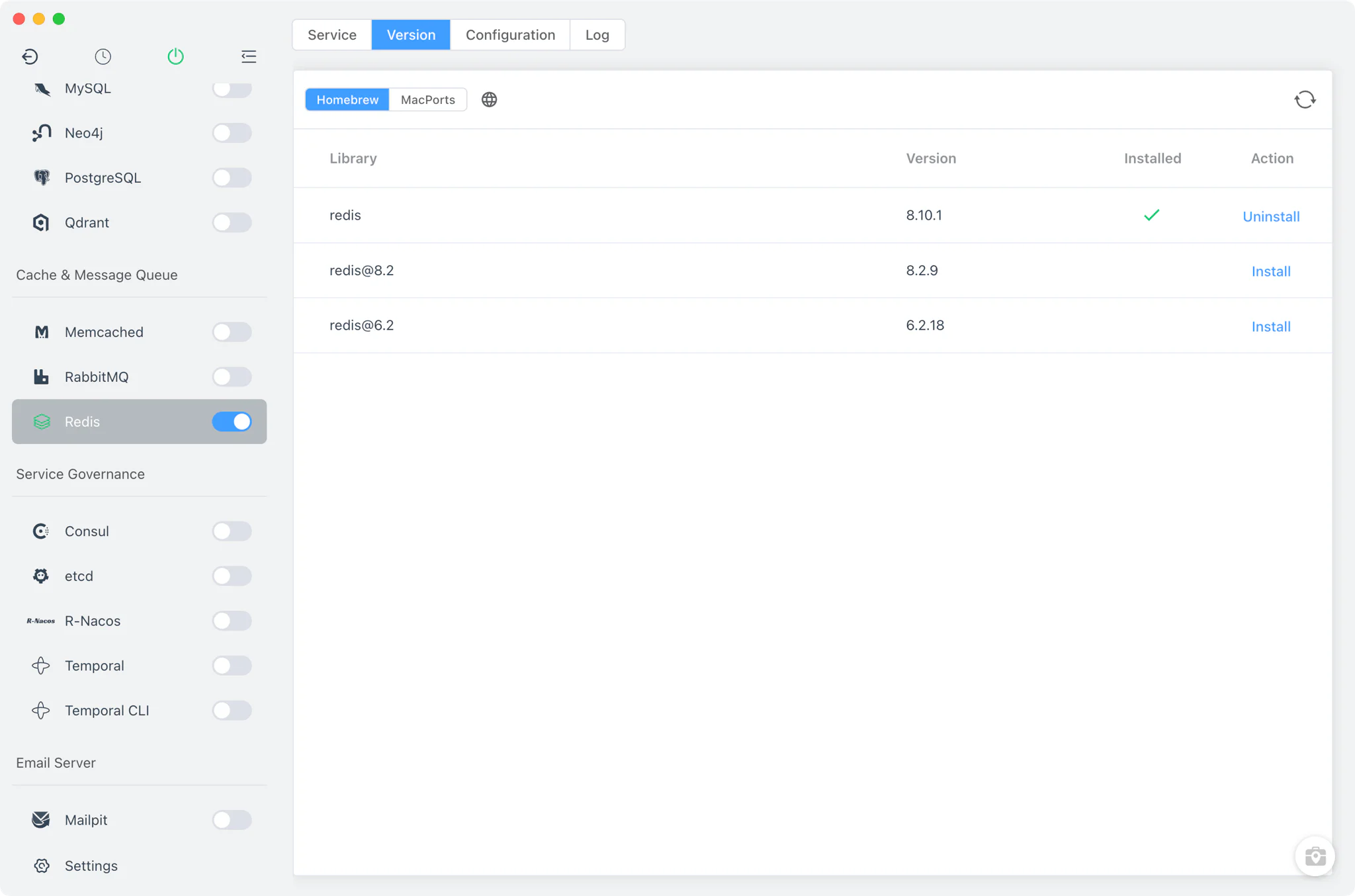 Redis Version Manager with install sources