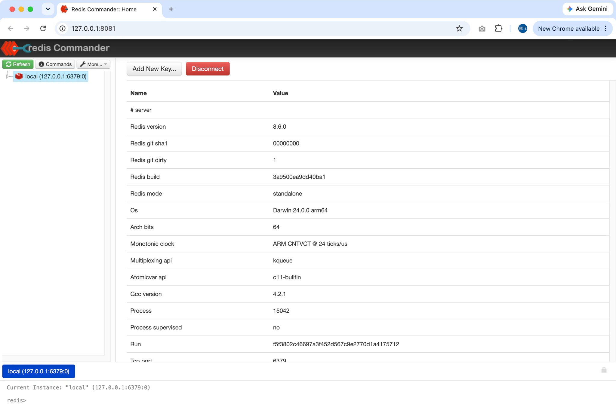 Redis Commander web UI opened from FlyEnv