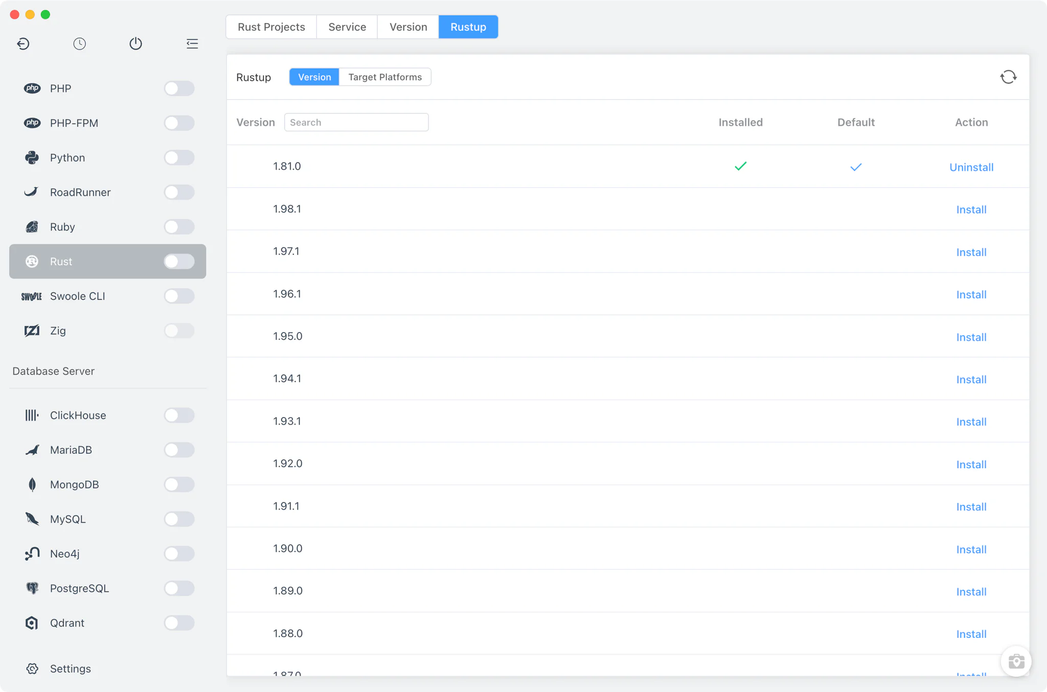 Rust Version Manager and rustup toolchain management