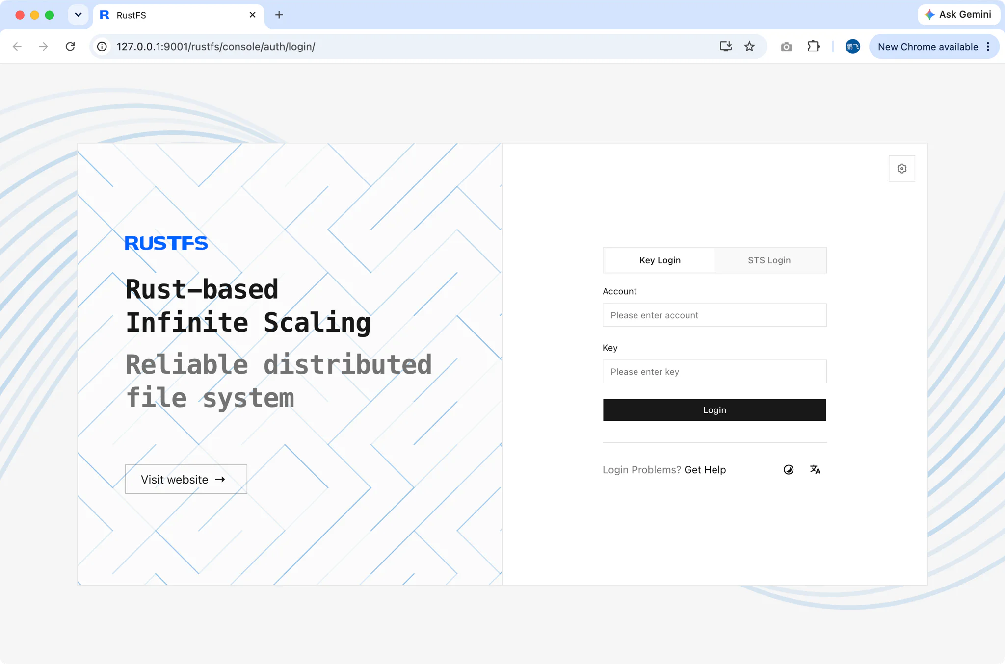 Opening the RustFS console in the browser from the Service tab