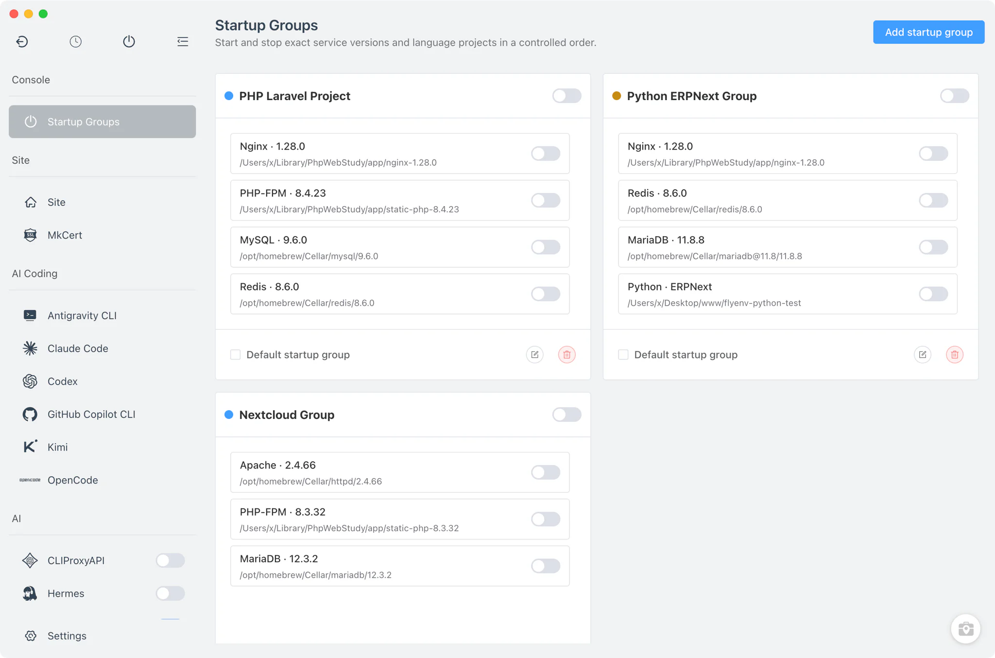 FlyEnv service management interface