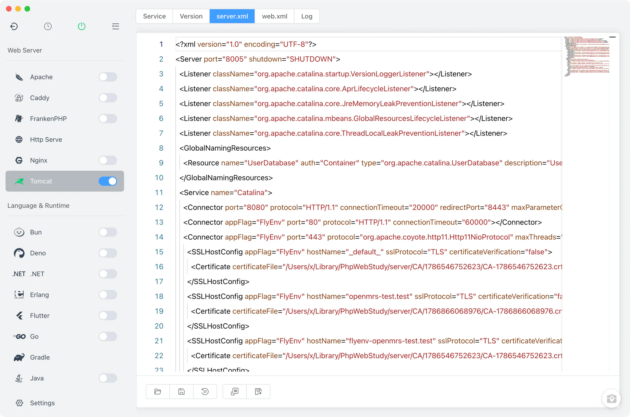 Mengedit server.xml untuk versi Tomcat