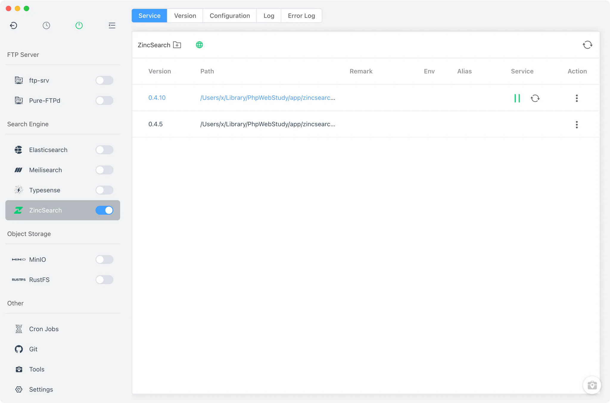 FlyEnv ZincSearch module overview