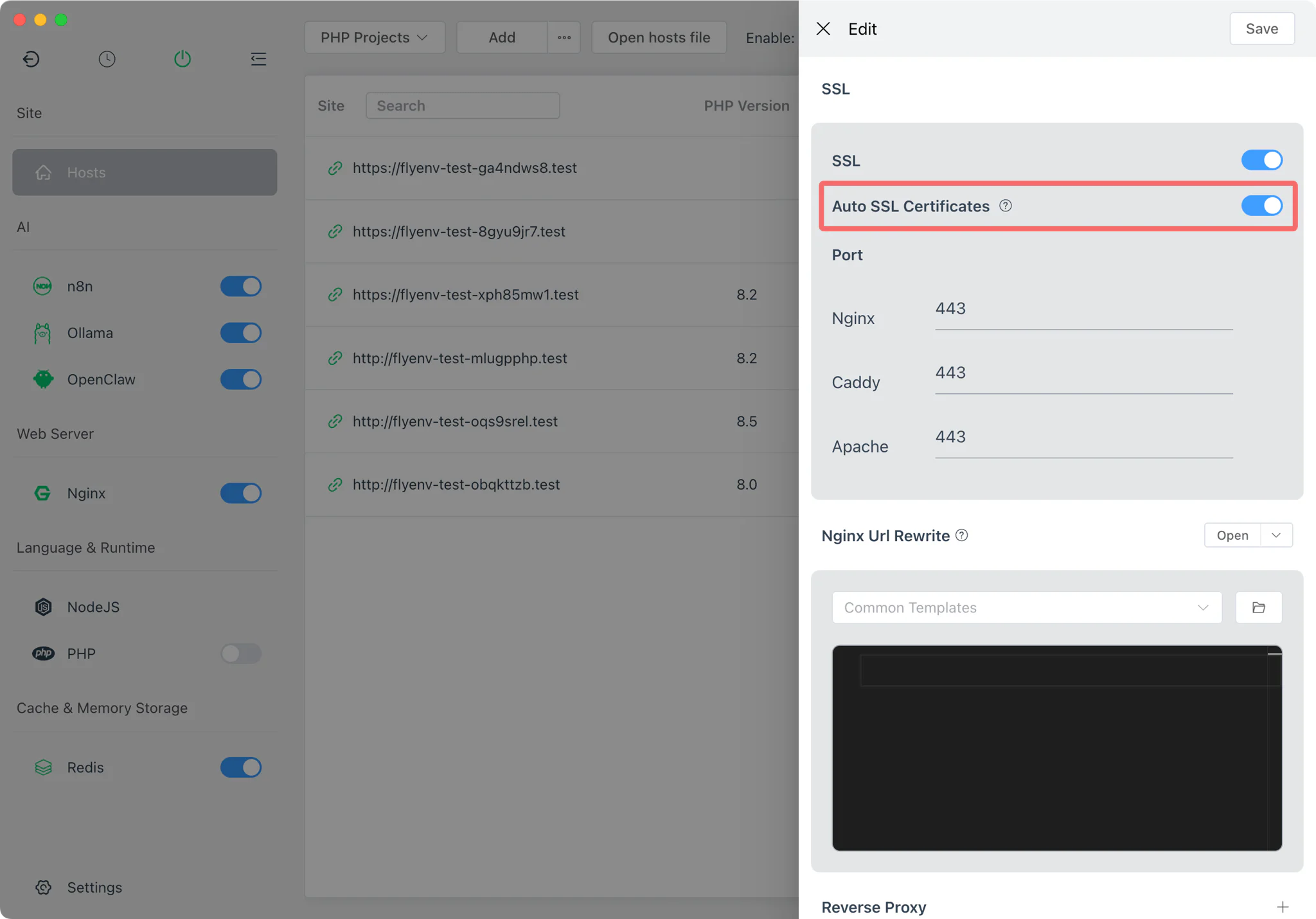 Site configuration in FlyEnv