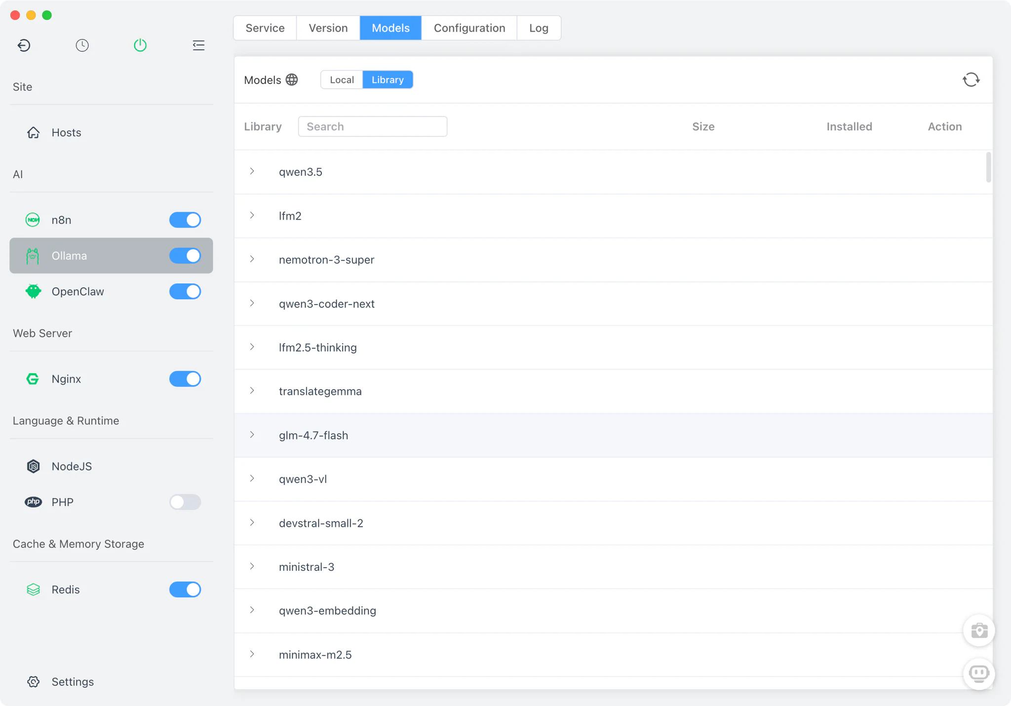 Available models in Ollama